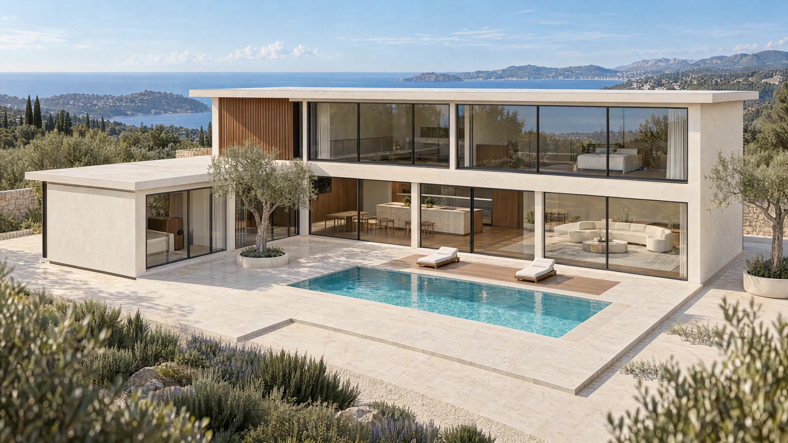 Aurel House overlooking its courtyard and pool